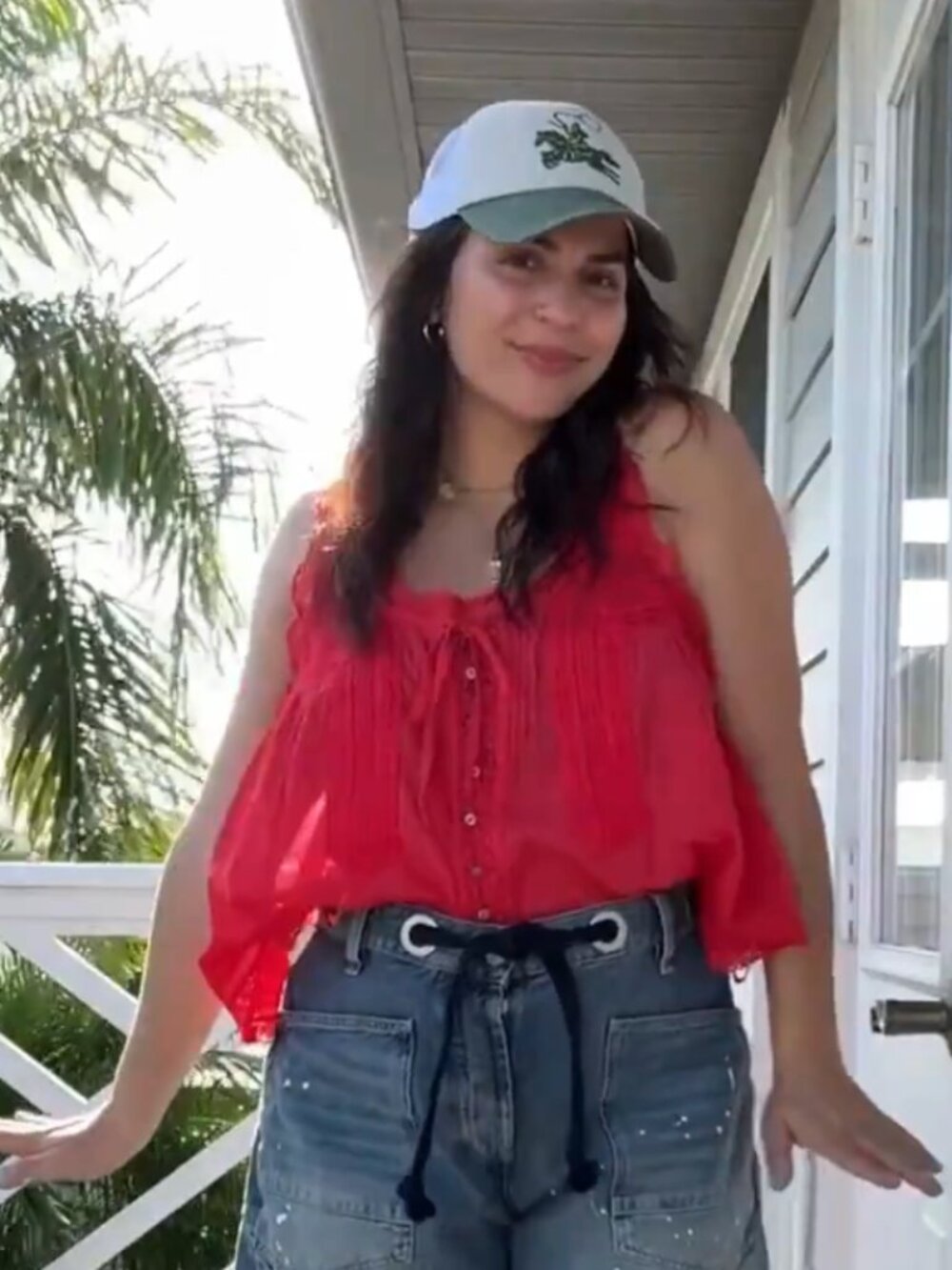 Free People Giddy Up Trucker Hat in Cream/Green - Picture 3 of 9